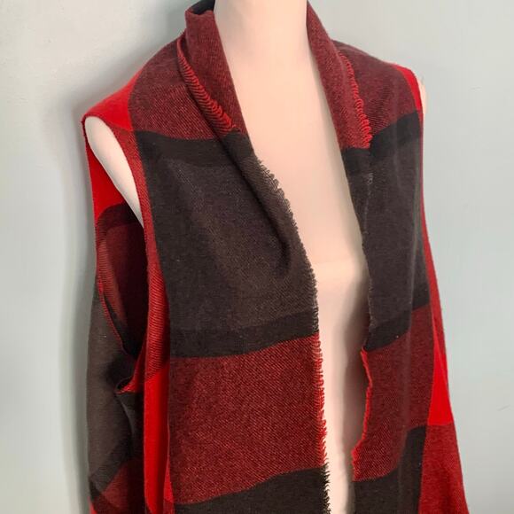 Seven Islands Red Buffalo Plaid Open Front Vest One Plus Size - Picture 2 of 7